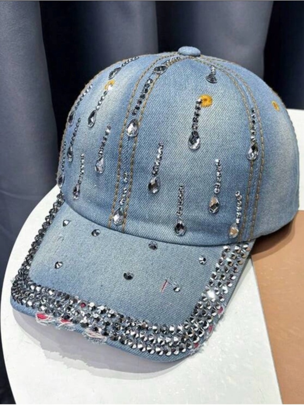 Crystal Drop Light Blue Denim Baseball Cap